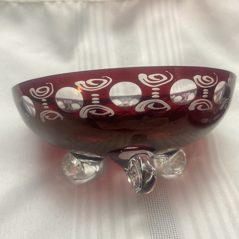 Vintage Bohemian  Red Glass Cut To Clear Candy Dish
W/lid - Picture 13 of 16